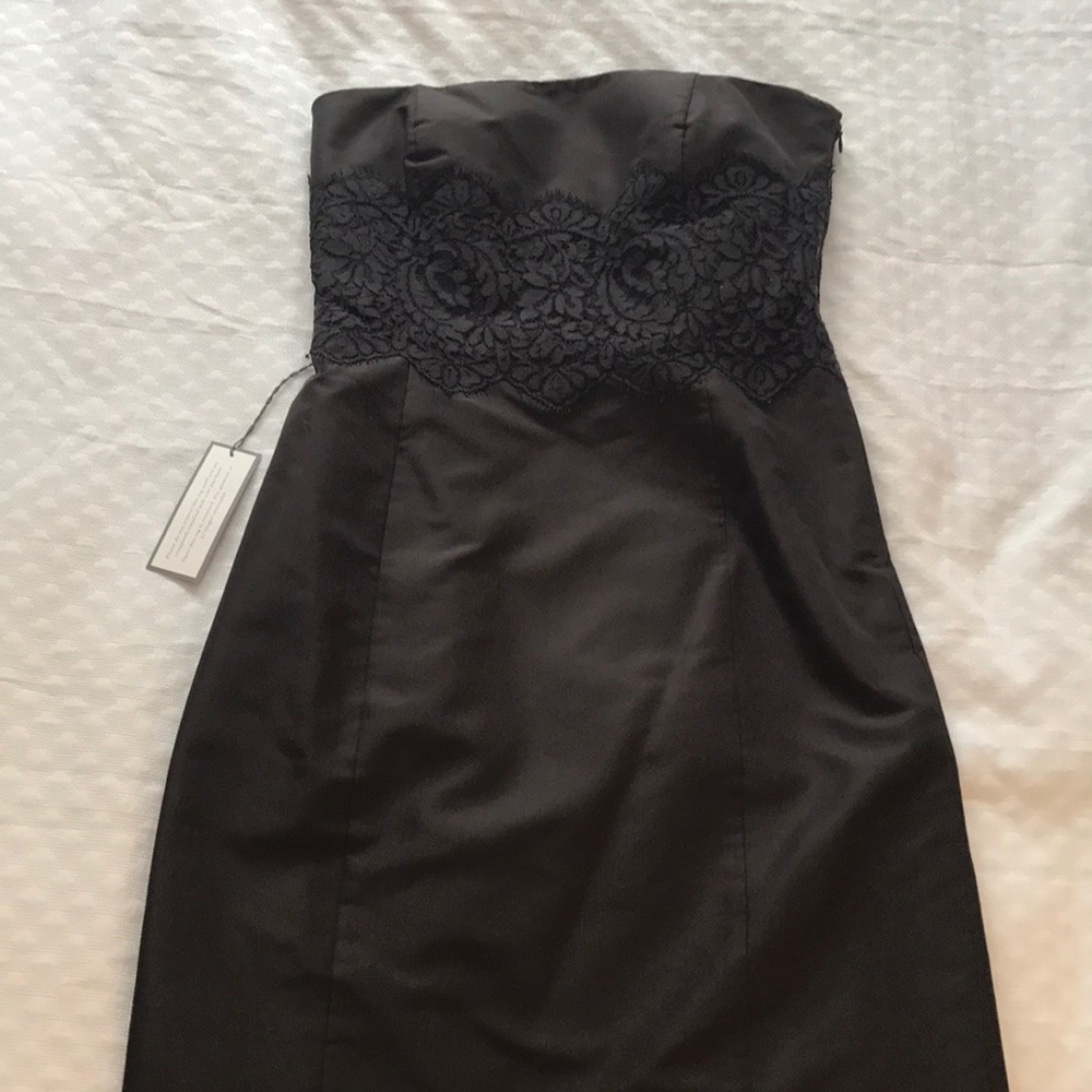 Brown strapless dress w lace detail